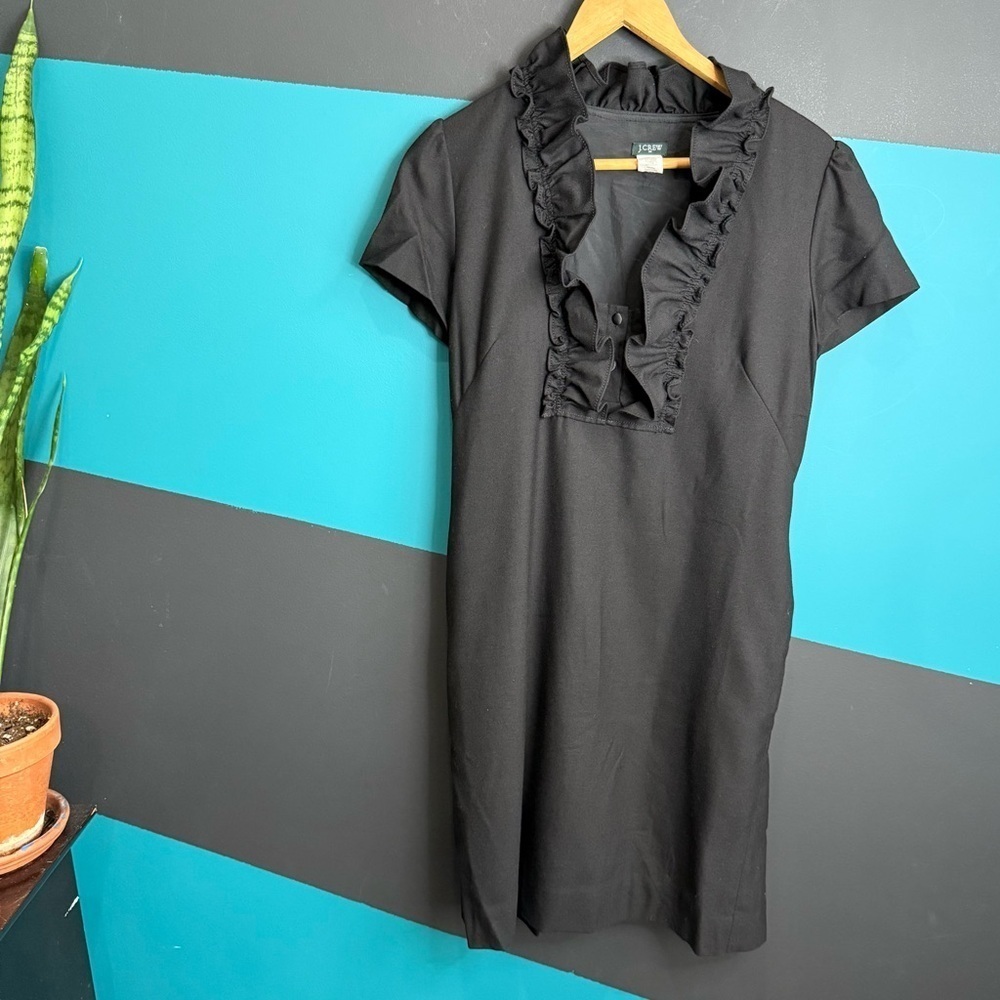 J. Crew Black Ruffled Dress Wool blend size 6